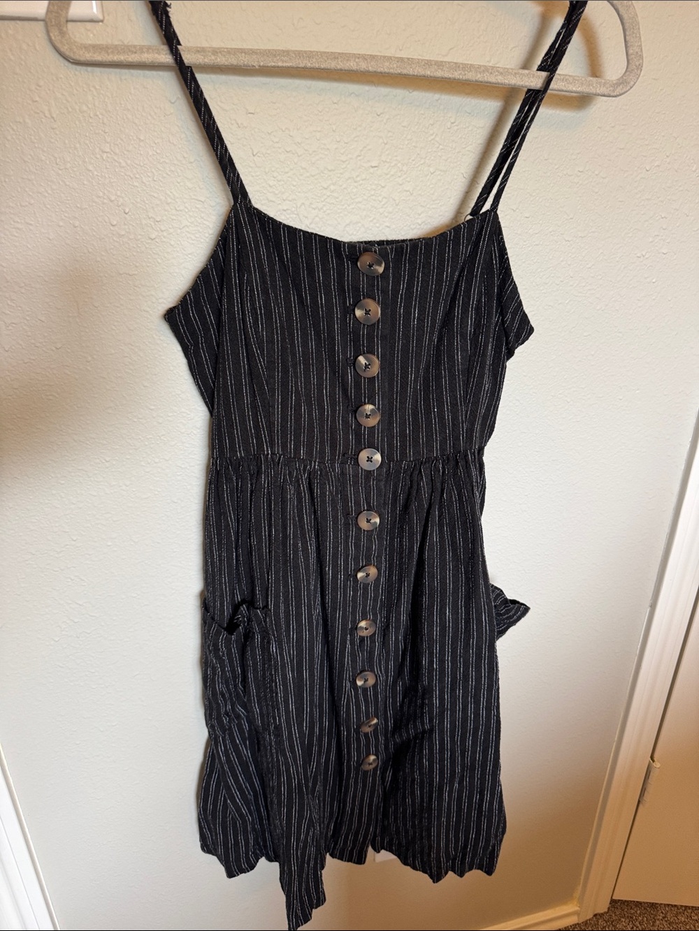 Forever 21 Black Pinstripe Button-Front Mini Dress